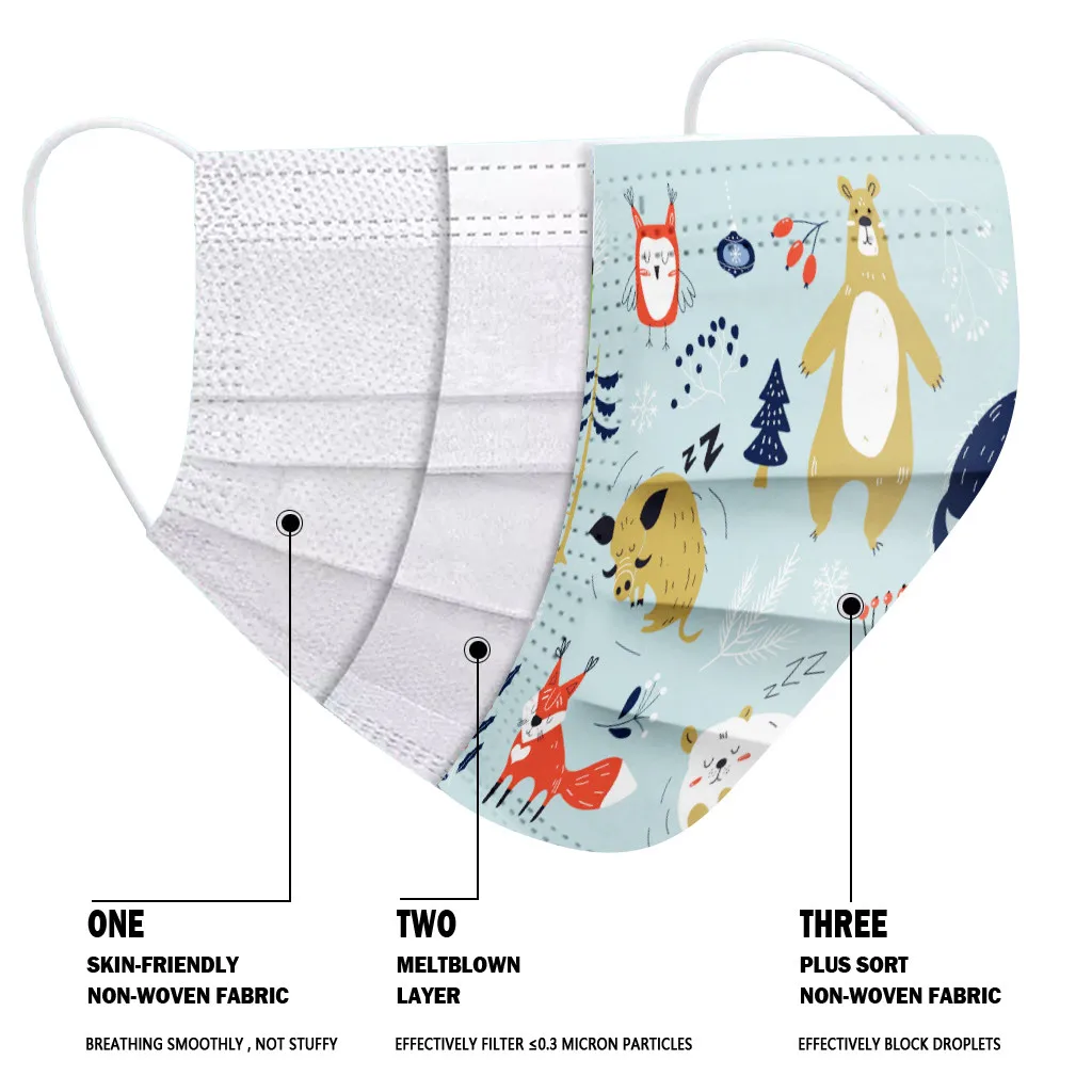 

50pcs disposable face mask for kids fashion Christmas Face Mask 3Ply Loop Mask Breathable mascarilla