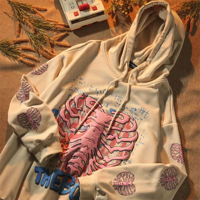 Весенняя уличная одежда хаки Y2K топы с принтом черепа гранж готчи Толстовка