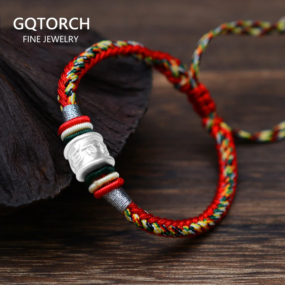 Оригинальный дизайн шесть слов мантра браслеты с настоящим серебром 999 Шарм