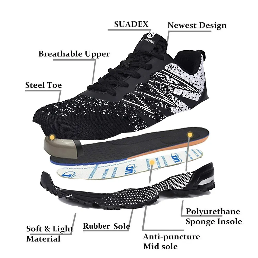 Мужские защитные кроссовки SUADEX Рабочая обувь со стальным носком удобные дышащие