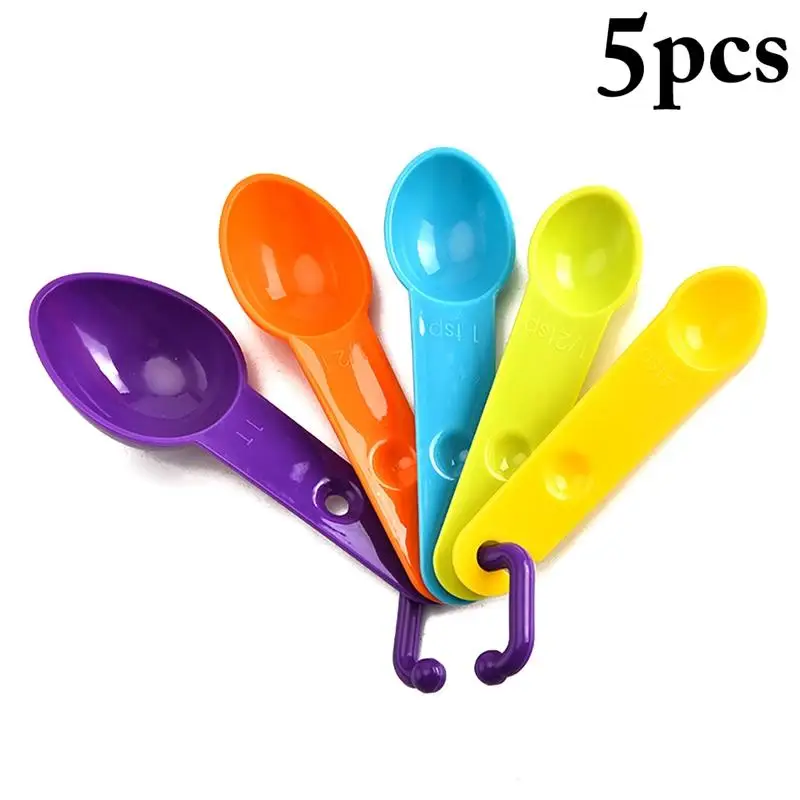 5Pcs/Set Plastic Measuring Spoon Solid Color Plastic Measure Cup Baking Measuring Tool Kitchen Tools Accessories