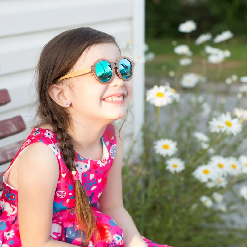 Детские круглые деревянные солнцезащитные очки с поляризационными линзами для