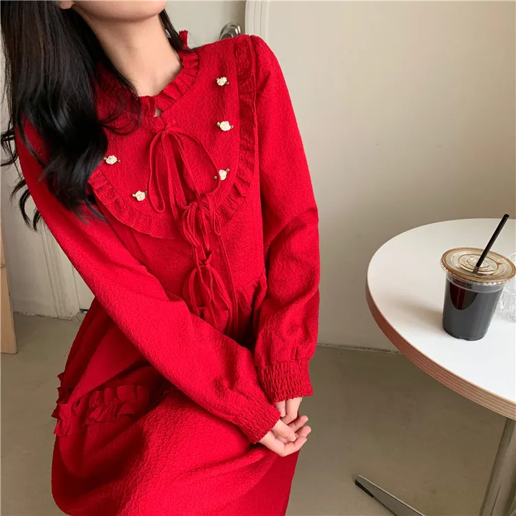 

Elegant Floral Print Women Autumn Dress Vintage Peter Pan Collar Puff Sleeve Female Long Dresses Ladies Chic Party Dress