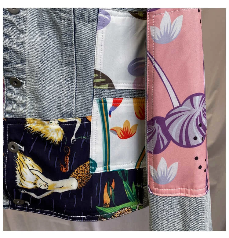 

DEAT 2021 New Autumn Winter Fashion Casual Long Sleeve Printed Temperament Lapel Loose And Versatile Denim Coat Women SK847