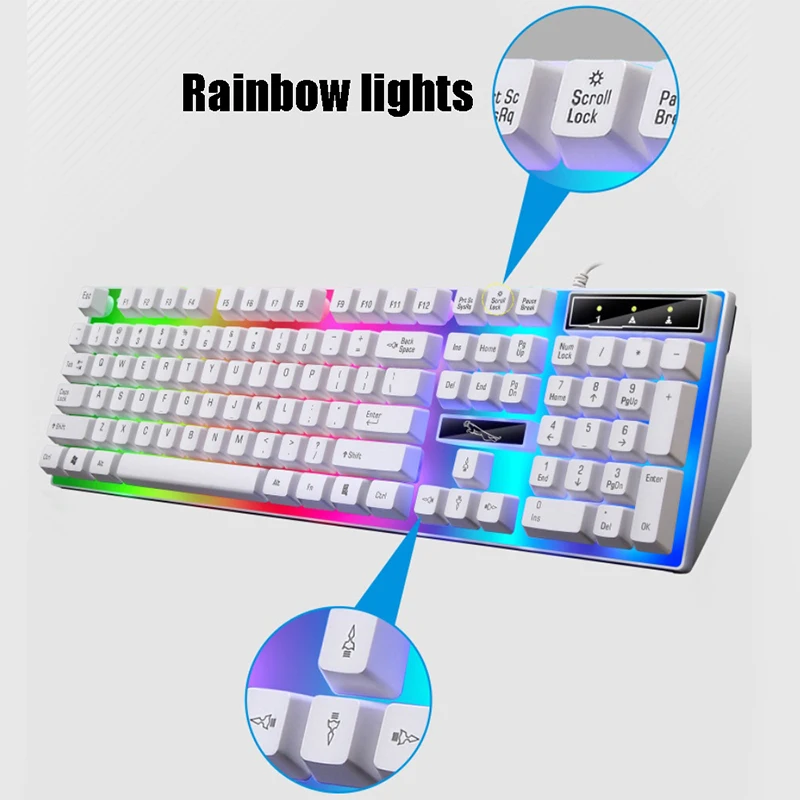 

Wired Gaming Keyboard Mouse Combo Set Durable 104 Keys Rainbow Backlight Mechanical Feel Keyboard Mouse For PC Gamers