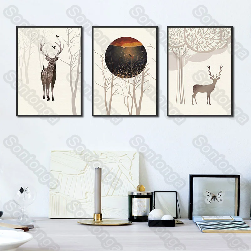 

Animal Deer Creative Art Sofa Background Simple Modern Home Bedside Painting Oil Painting Art Poster Decorative Canvas Nordic
