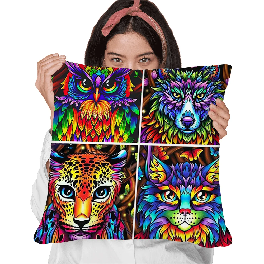 

CLOOCL Funny Pillow Case 3D Graphics Wolf Leopard Eagle Abstract Art Stitching Polyester Zip Pillow Cover Cushion Pillowcases