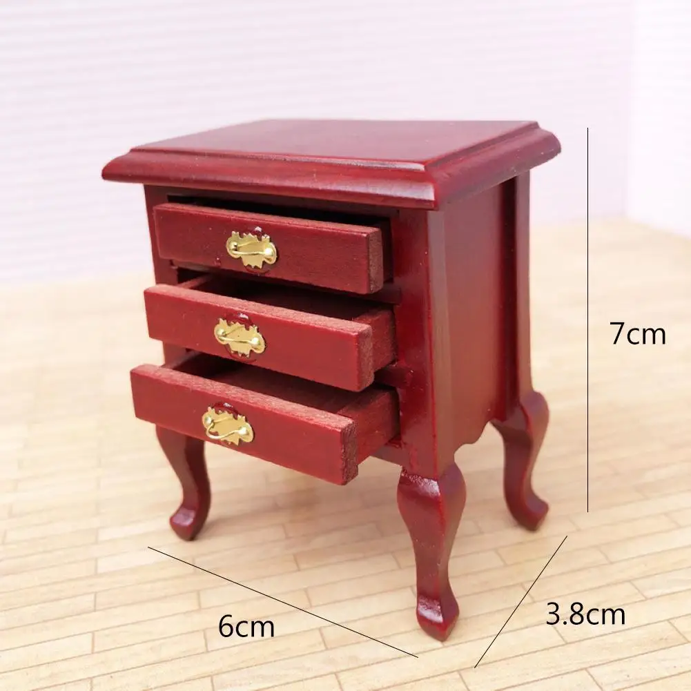 

1:12 Miniature Dollhouse 3D Wooden Furniture Mini Simulation 3-drawer Bedside Table Furniture Scene Model Decor Wooden Furniture