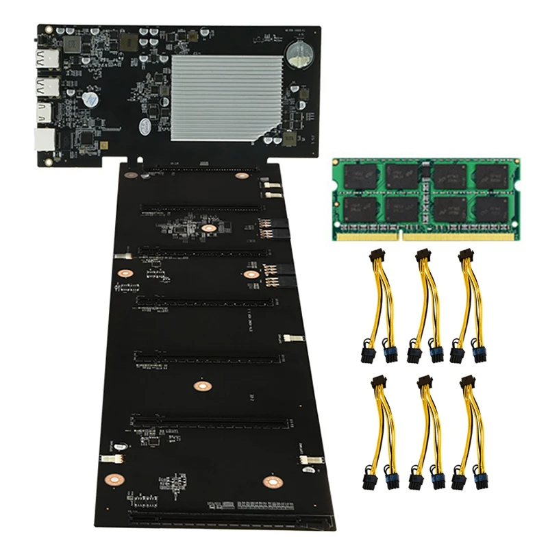 

ETH-HSW2 Mining Motherboard with 8G DDR3 RAM+6X8Pin Power Cords 6 Cards PCIEX16 Graphics Slot 70mm MSATA BTC Motherboard