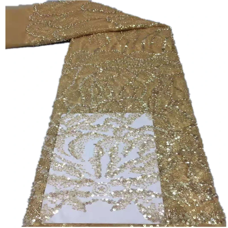 

SJ Lace Beaded African Net Lace Fabric 2021 High Quality Nigerian Wedding Lace Fabrics Material Fabric With Sequins Dress xc6-14