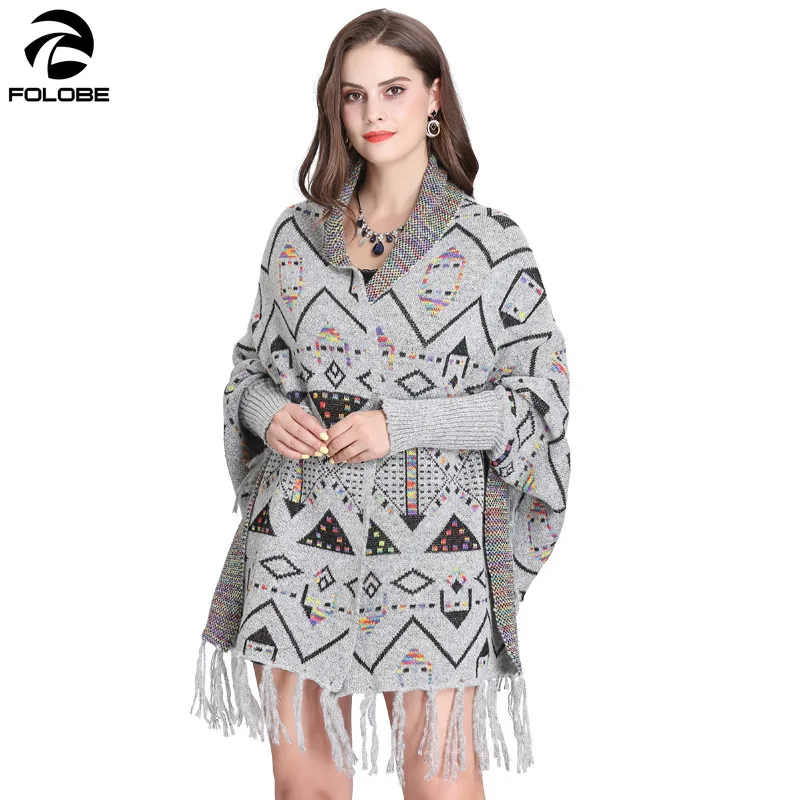 

Autumn Winter Tassel Knitted Batwing Sleeve Shawl Cardigan Jacquard Knitting Open Stitch Poncho Cape Ladies Sweater Capes