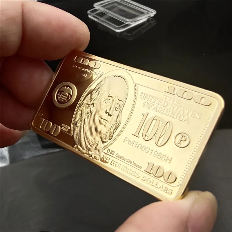 24k золотой стержень США 100 доллар 44*28*3 мм квадратный металлический значок поделки