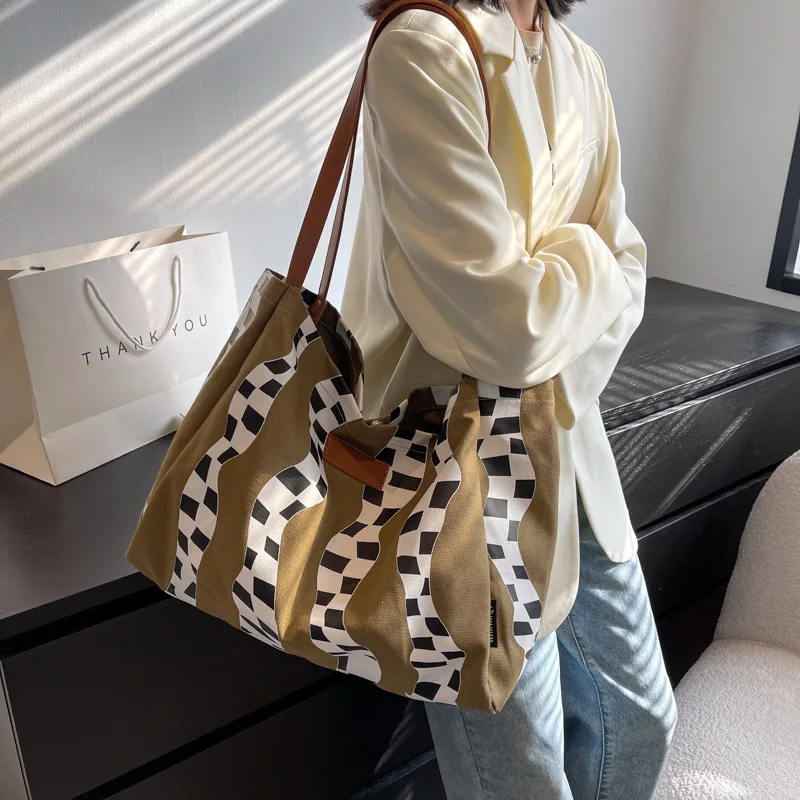 

CGCBAG вместительная Холщовая Сумка-тоут для женщин 2022 Harajuku сумка на плечо Повседневная дизайнерская сумка-шоппер Женская Роскошная сумка