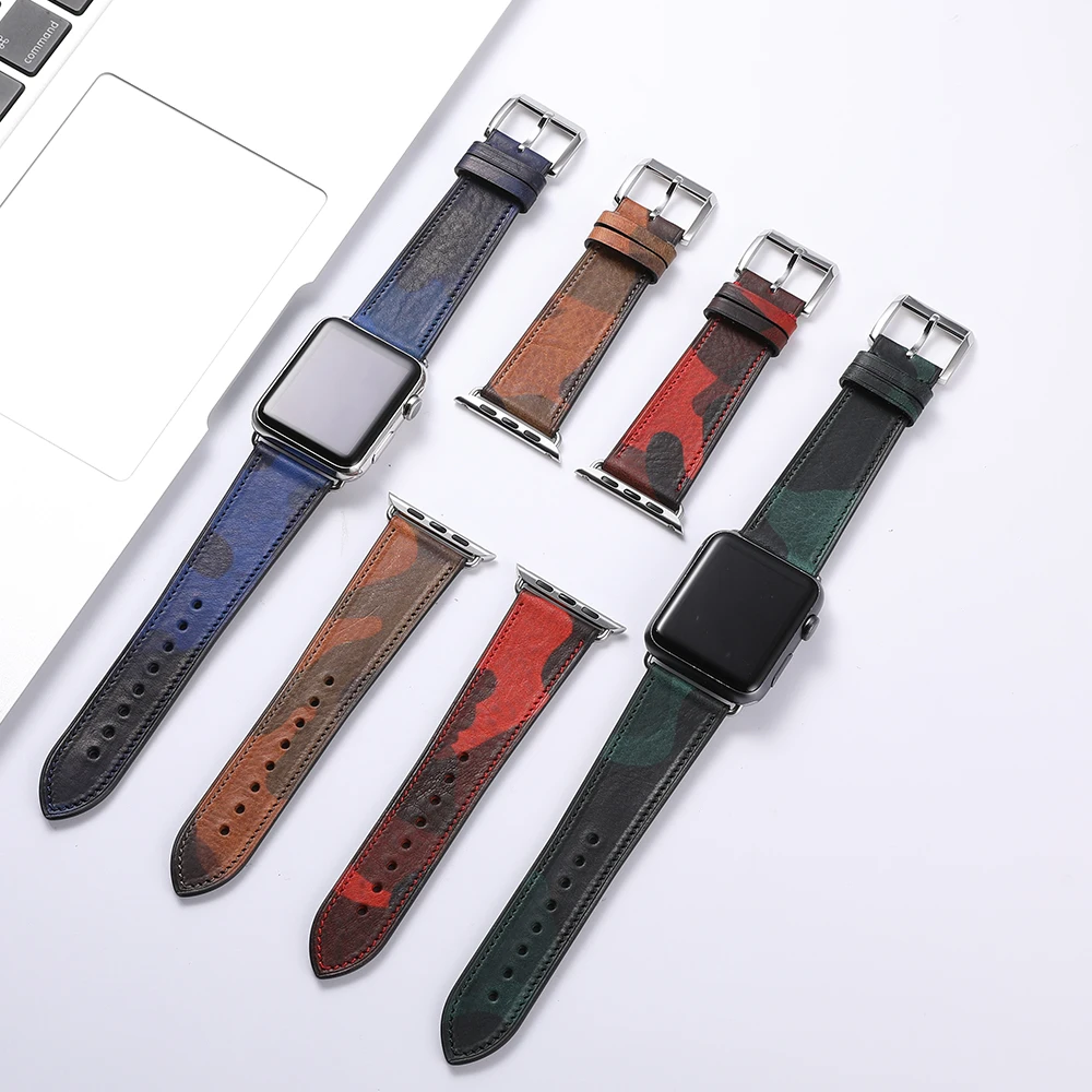 Ремешок для Apple Watch 38 мм 42 мм ремешок для Apple Watch 40 мм 44 мм камуфляжная серия 4/3 Серия 2 серия 1 кожаный браслет iWatch
