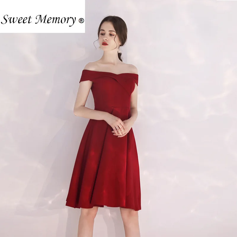 

N148128 Boat Neck Long Wine Red Bridesmaid Dresses Women Formal Gown Party Prom Dress Graduation Robes Sweet Memory
