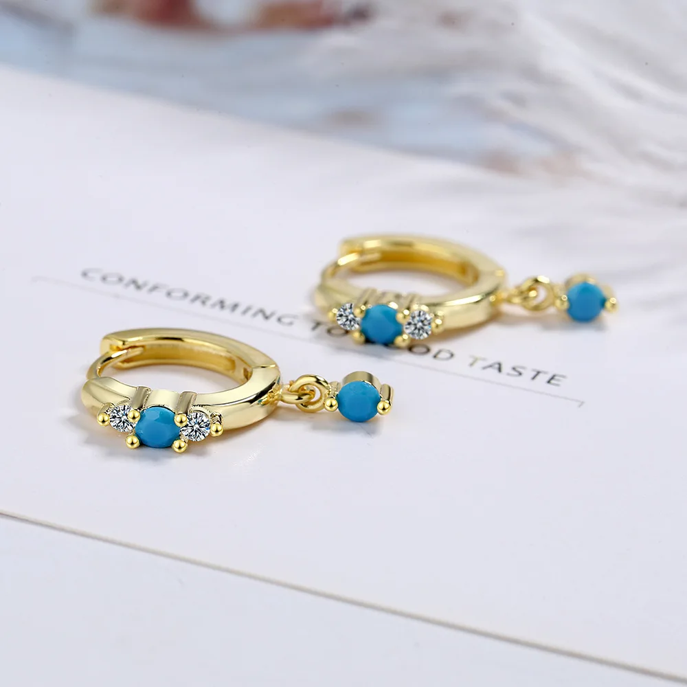 

Boho Female Blue Zircon Stone Earrings Charm Gold Silver Color Hoop Earrings Cute Bride Round Crystal Wedding Earrings For Women