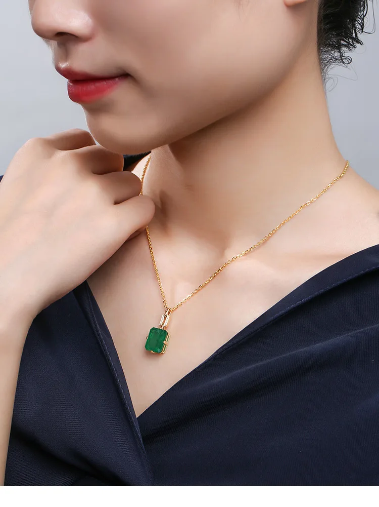 

14K Rose Gold Necklace Emerald Pierscionki Bizuteria Wedding Pendant for Women Fashion Pure Emerald Gemstone Pendant Pierscionki