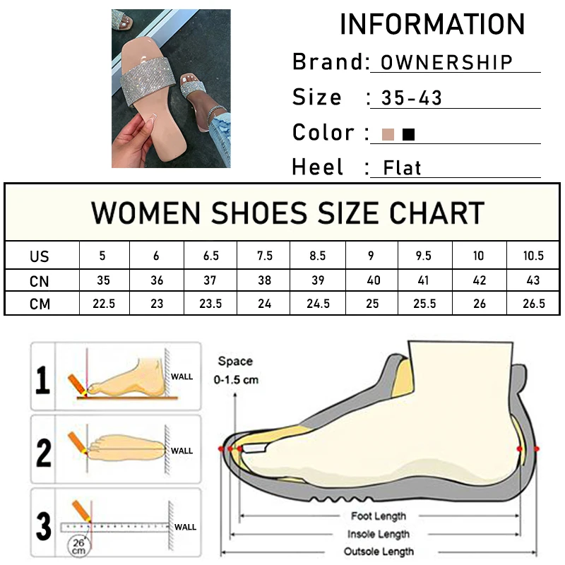 

Women Square Toe Crystal Bling Slippers 2021 Summer Woman Outdoor Slides Flats Female Casual Shoes Ladies Footwear Big Size 43
