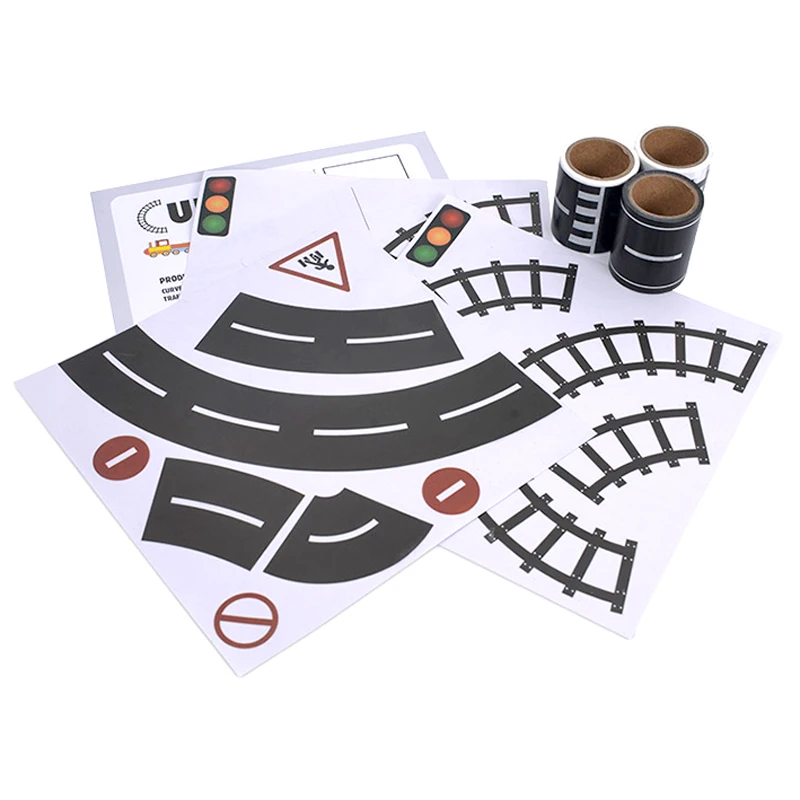 

p087 DIY road rail belt sticker road toys children's track scene can be used with car train curve pathway Suitable for car