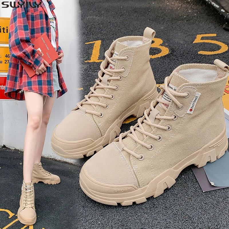 SWYIVY парусиновая обувь женские полуботинки со шнуровкой однотонная женская 2019