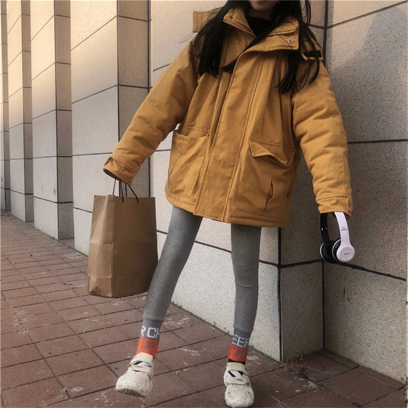 

Winter 2020 New Retro Hong Kong Style Thicken Tooling Jacket Net Red Super Fire Loose Long Sleeve Cotton Clothing famale fashion