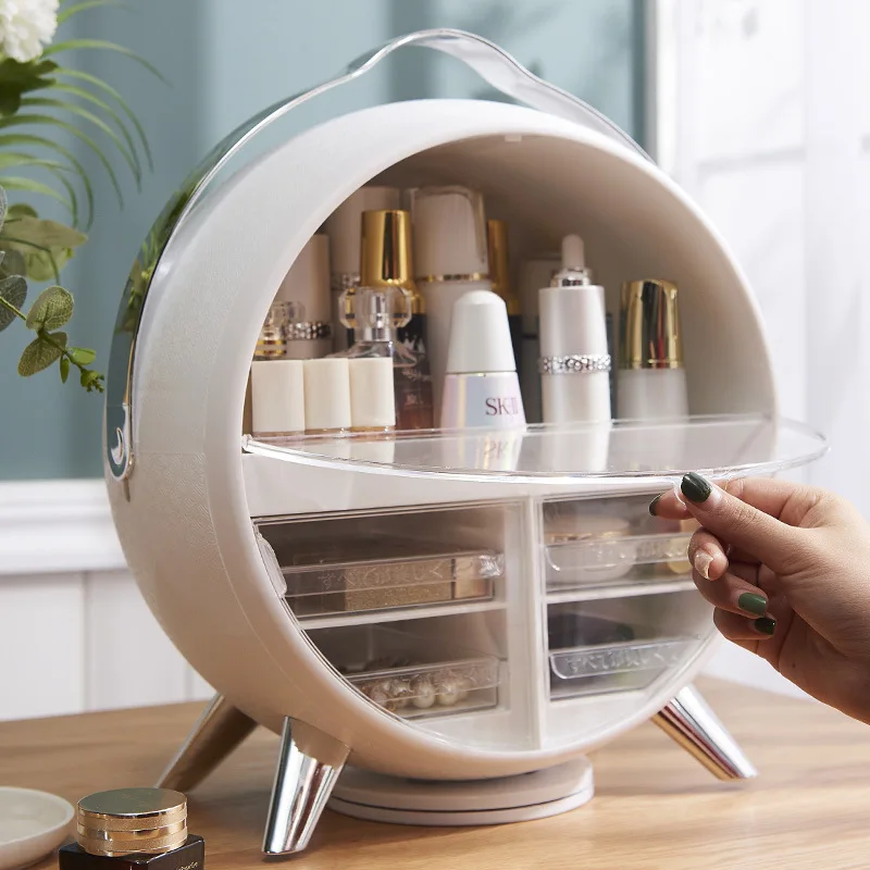 

016 Cosmetic Storage Box Large-Capacity Desktop Organize Dust-Proof Household Shelf Portable Skin Care Product Storage Box With