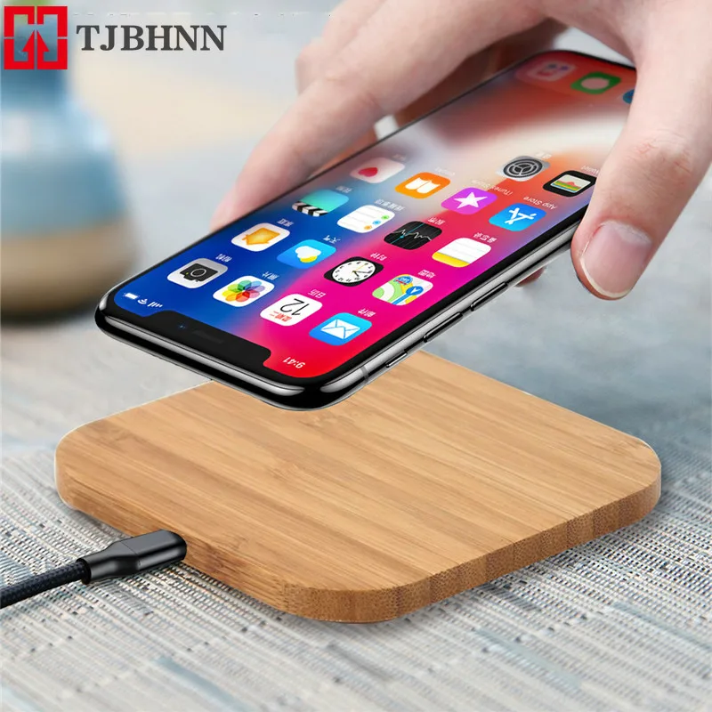 Тонкое деревянное портативное Qi Беспроводное зарядное устройство для iPhone X/XS Max XR