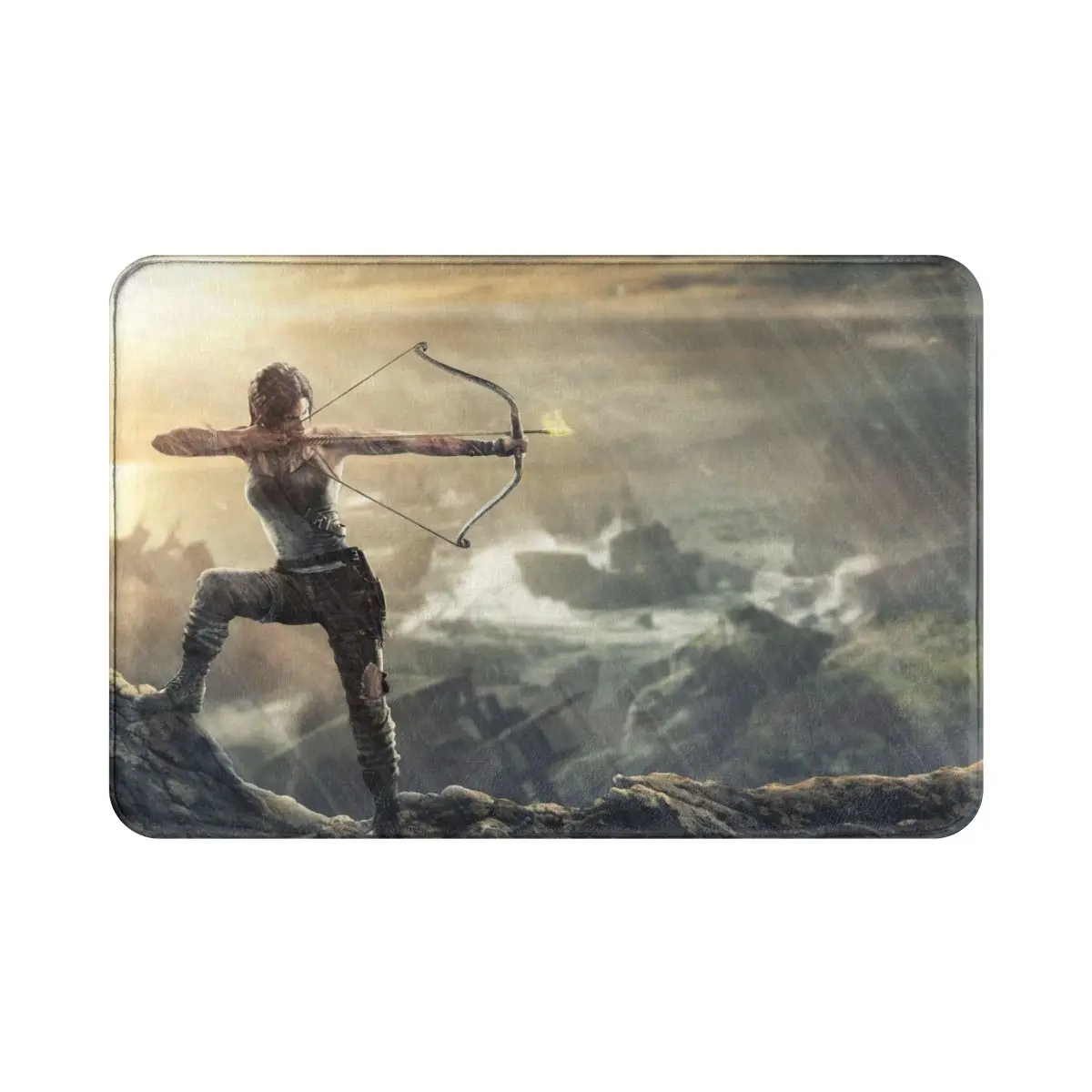 

Tomb Raider Game Non-slip Doormat Lara Croft Bath Kitchen Mat Prayer Carpet Flannel Pattern Decor