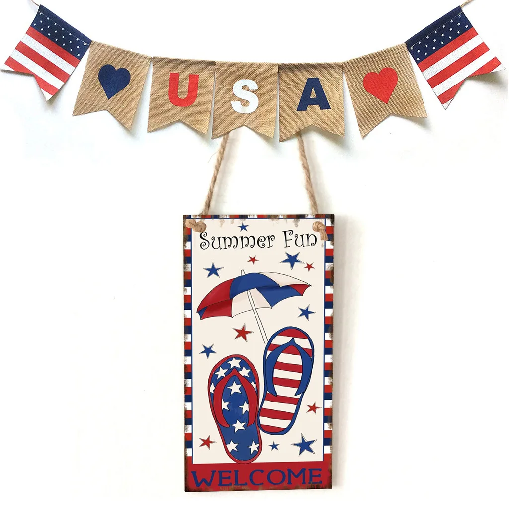 

wooden American Independence Day rectangular wooden crafts listing custom home decoration wooden products pendant home decore