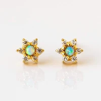 cute lovely tiny cz flower stud earring for girl women gift paved cz white fire opal gem delicate dainty ear stud