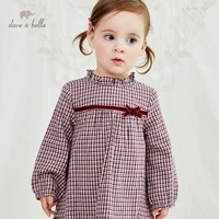 dbm14517 2 dave bella autumn baby girls fashion bow plaid dress with a small bag party dress kids infant lolita 2pcs clothes