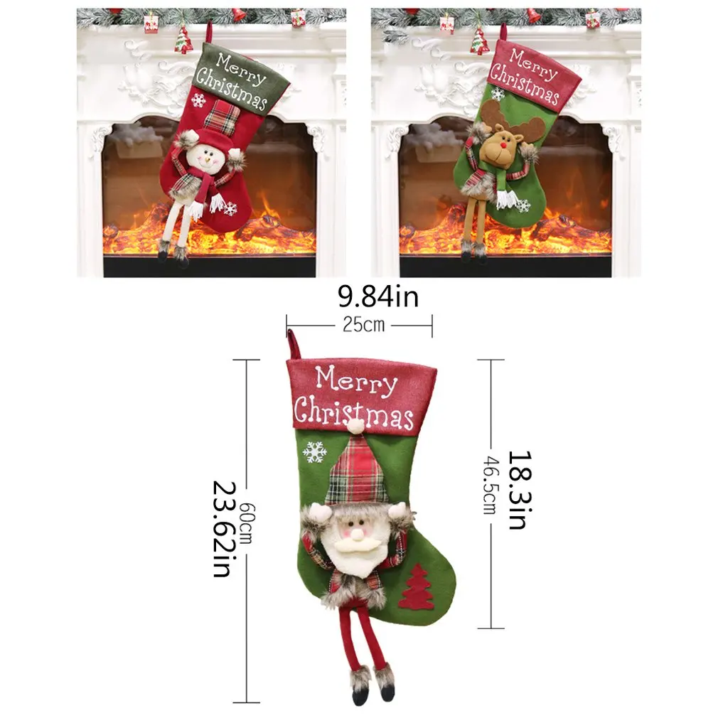 

Christmas Stockings Fabric Santa Claus Sock Gift Kids Candy Bag Deer Pocket Xmas Decoration For Christmas Party Supplies New