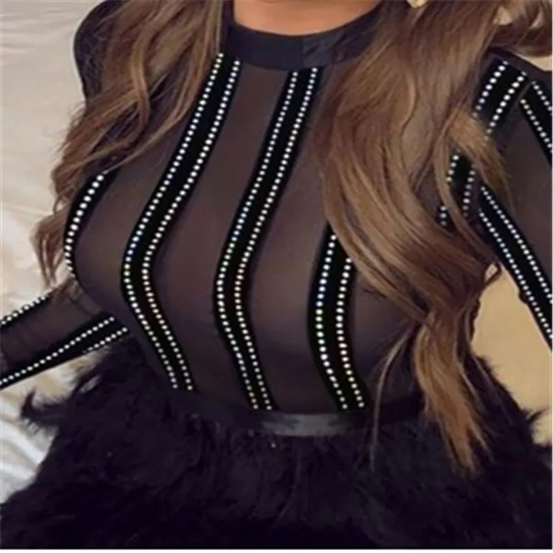 Женское прозрачное облегающее Сетчатое платье с длинным рукавом Коктейльные