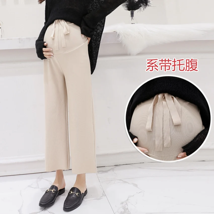 Новинка 2019 осенние брюки для беременных женщин Трикотажные Широкие штаны дикая