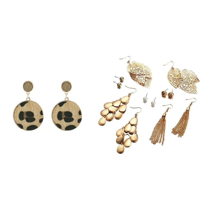 7 пар сережек: 1 Piar леопардовые замшевые серьги ювелирные изделия атмосферная