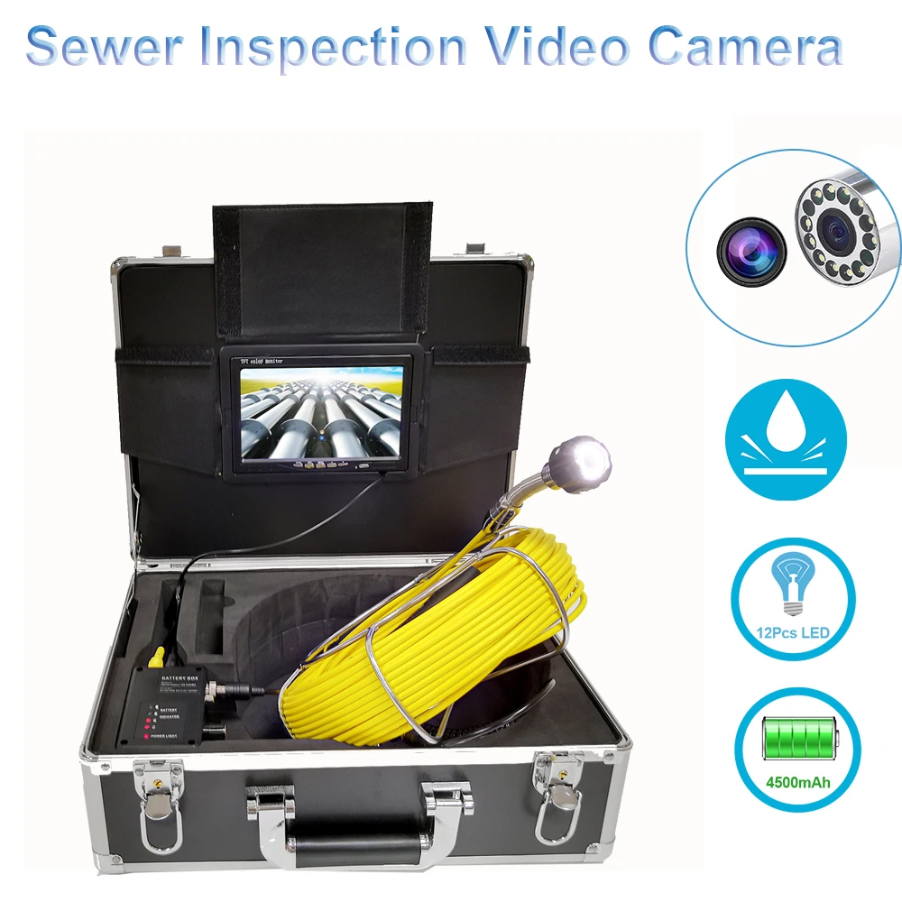 

7inch Monitor 23mm Industrial Pipe Sewer Inspection Video Camera Waterproof 720P HD 1000TVL Drain Endoscope 20M/30M/40M/50M