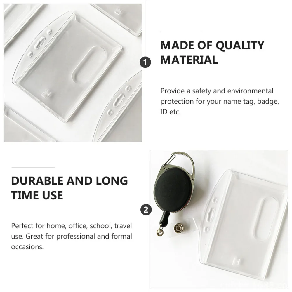

2Pcs Practical ID Badge Holder Useful Protective Cards Case with Carabiner