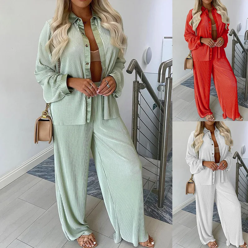 

European and American women’s clothing autumn and winter long-sleeved jacket trousers casual loose leggings two-piece suit Solid