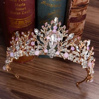 luxury pink gold pearl bridal crowns handmade tiara bride headband crystal wedding diadem queen crown wedding hair accessories