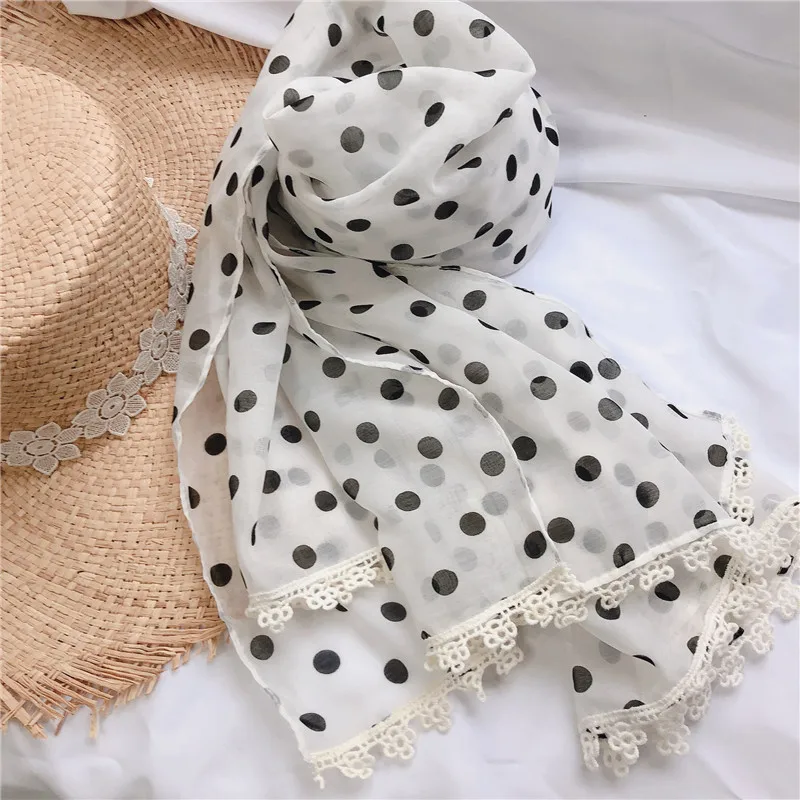 Новый шарф с вышивкой и помпоном хиджаб принтом в горошек модные шарфы шали