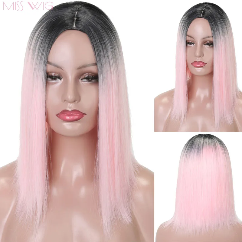MISS WIG Короткие прямые Розовые термостойкие волосы с эффектом омбре для женщин