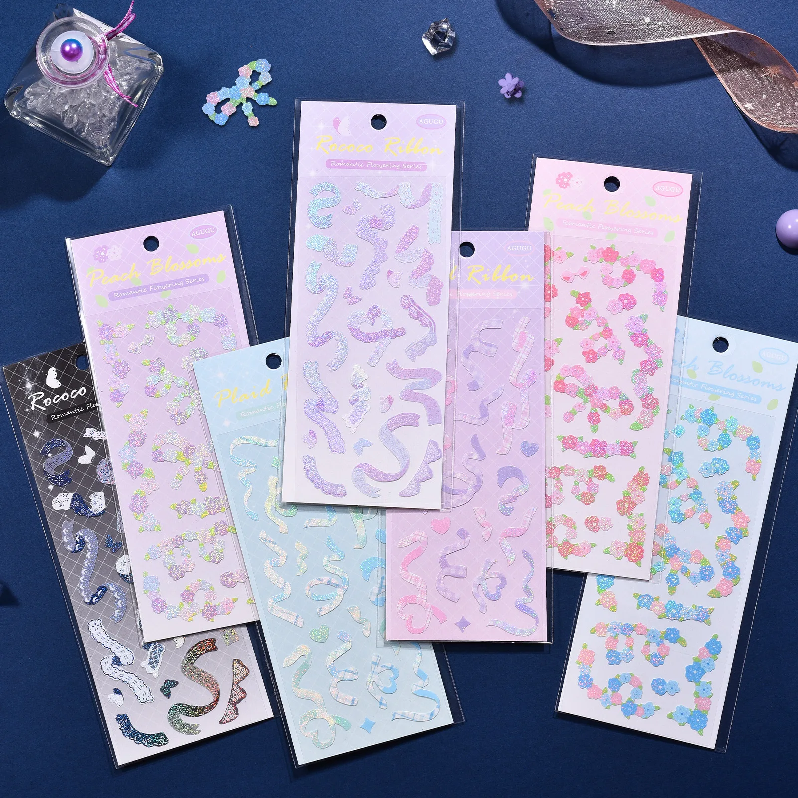 

1 pcs Romantic Colored Glitter Laser Ribbon Flower Decorative Stickers for Art Craft Card Making Scrapbook Journal Photo Album