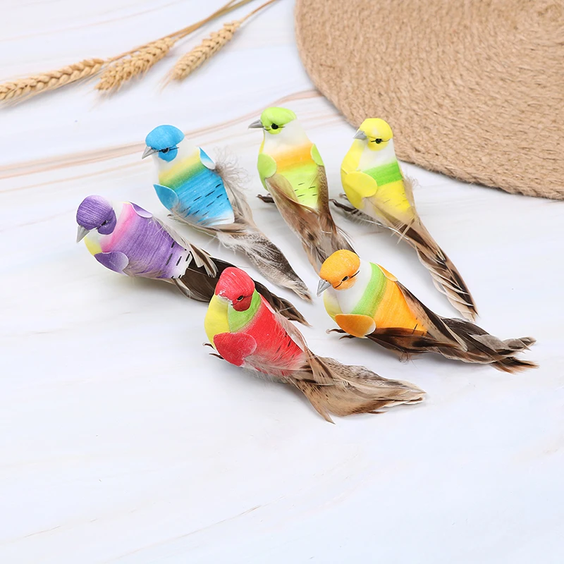 1Pc artificial feather birds nest decorative mini swallows home garden ornaments color random | Дом и сад
