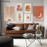 abstract art sun moon orange canvas mural nordic posters and prints photos living room corridor home retro decoration