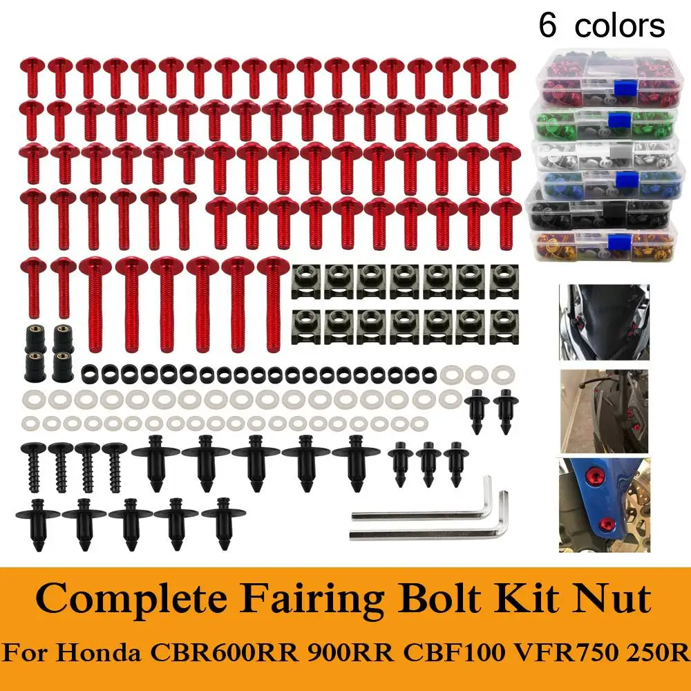

Fit For Honda CBR600RR 900RR CBF100 VFR750 CBR250R CNC Alloy Complete Fairing Bolts Kit Nut Bodywork Screws Clip