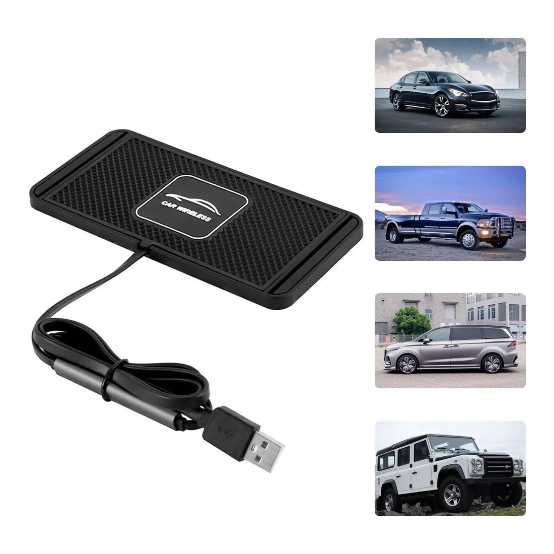 

10W 2in1 Non-Slip Silicone Mat Car Dashboard Holder Stand Fast Charging Qi Wireless Charger Dock Station Pad for iPhone Samsung