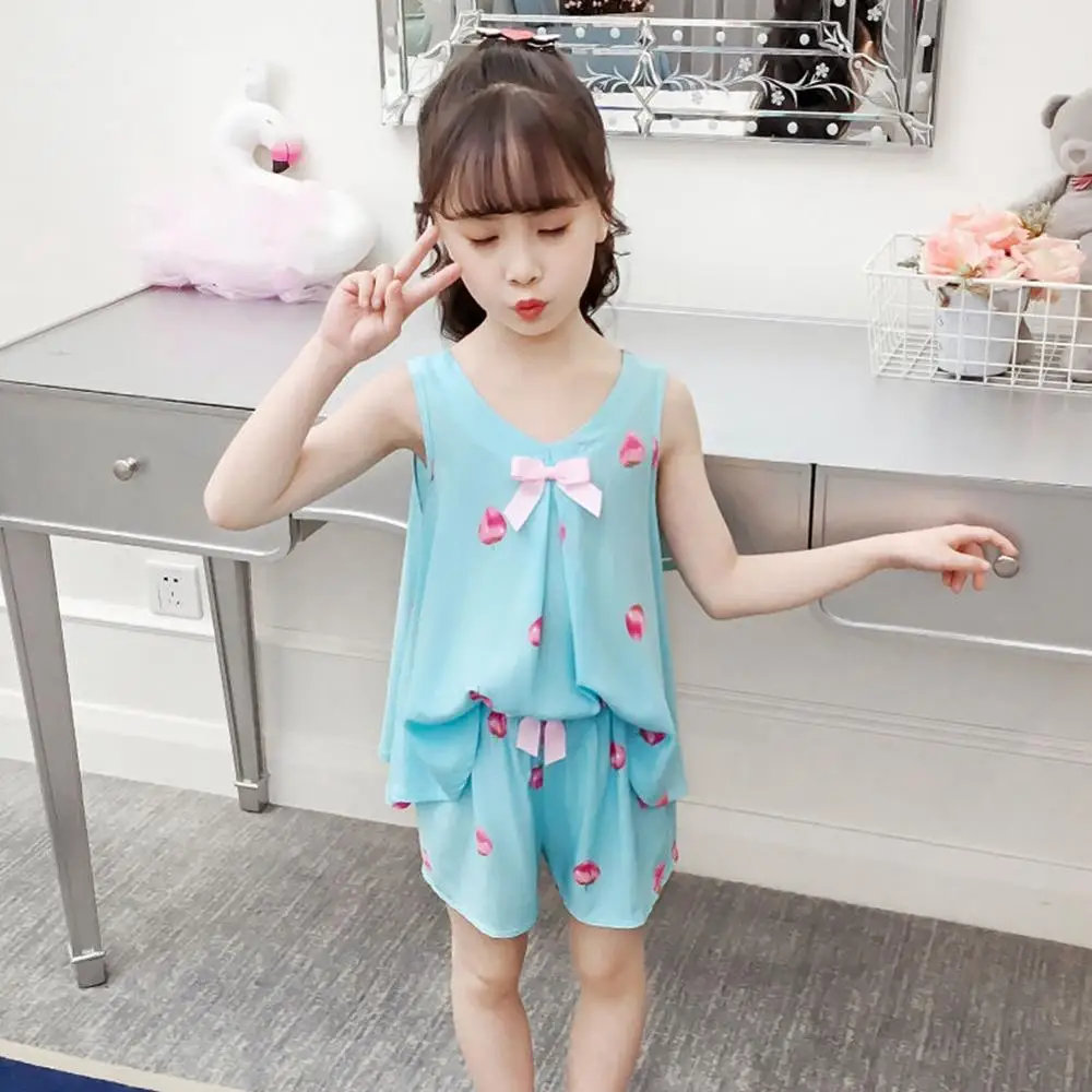 Женские детские пижамы для девочек летняя детская одежда сна 2 шт. хлопковые с