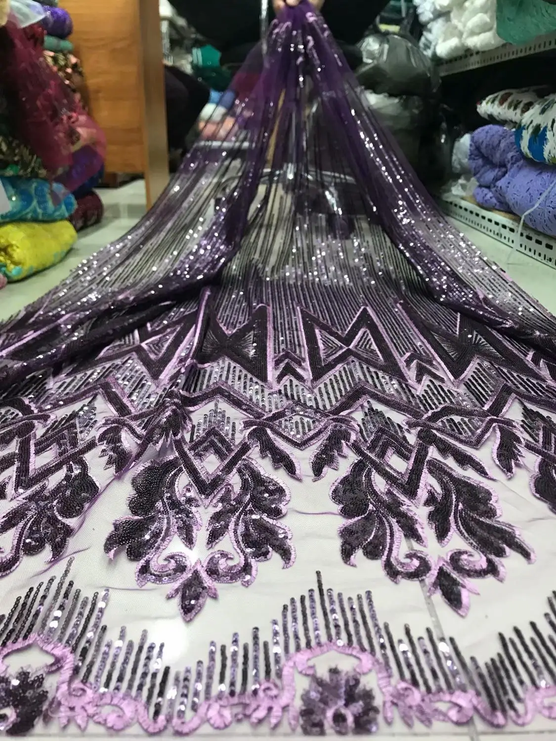 New style cheap Beaded Sequin embroidered French lace dress fabric high quality purple Nigerian Tulle FJY112 | Дом и сад