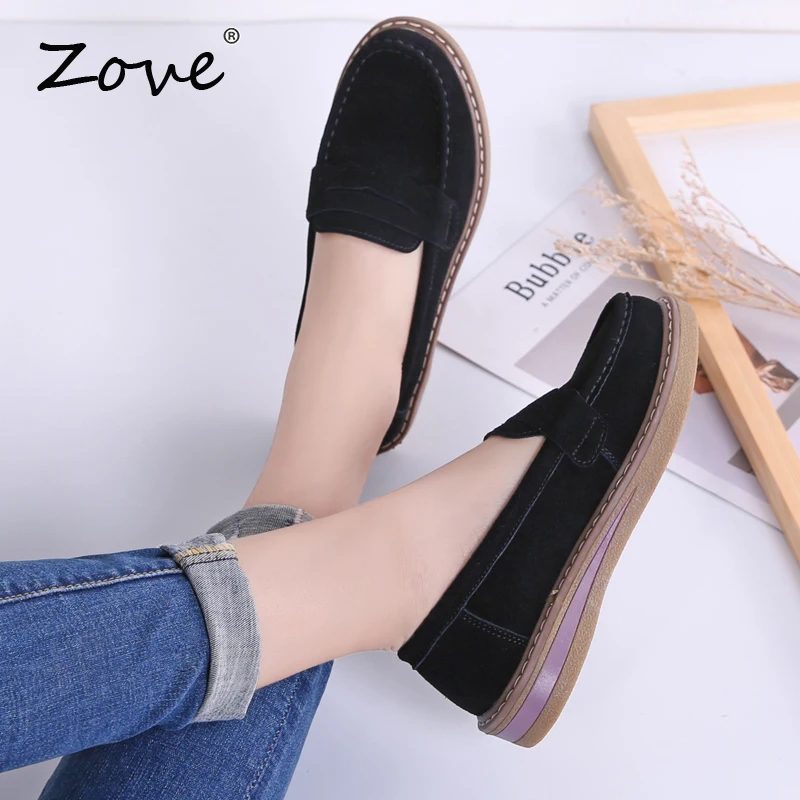 Женская обувь на плоской подошве ZOVE замшевые туфли оксфорды без шнуровки удобные