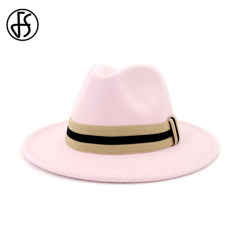 Женская и Мужская шерстяная джазовая шляпа FS теплая красная фетровая с широкими
